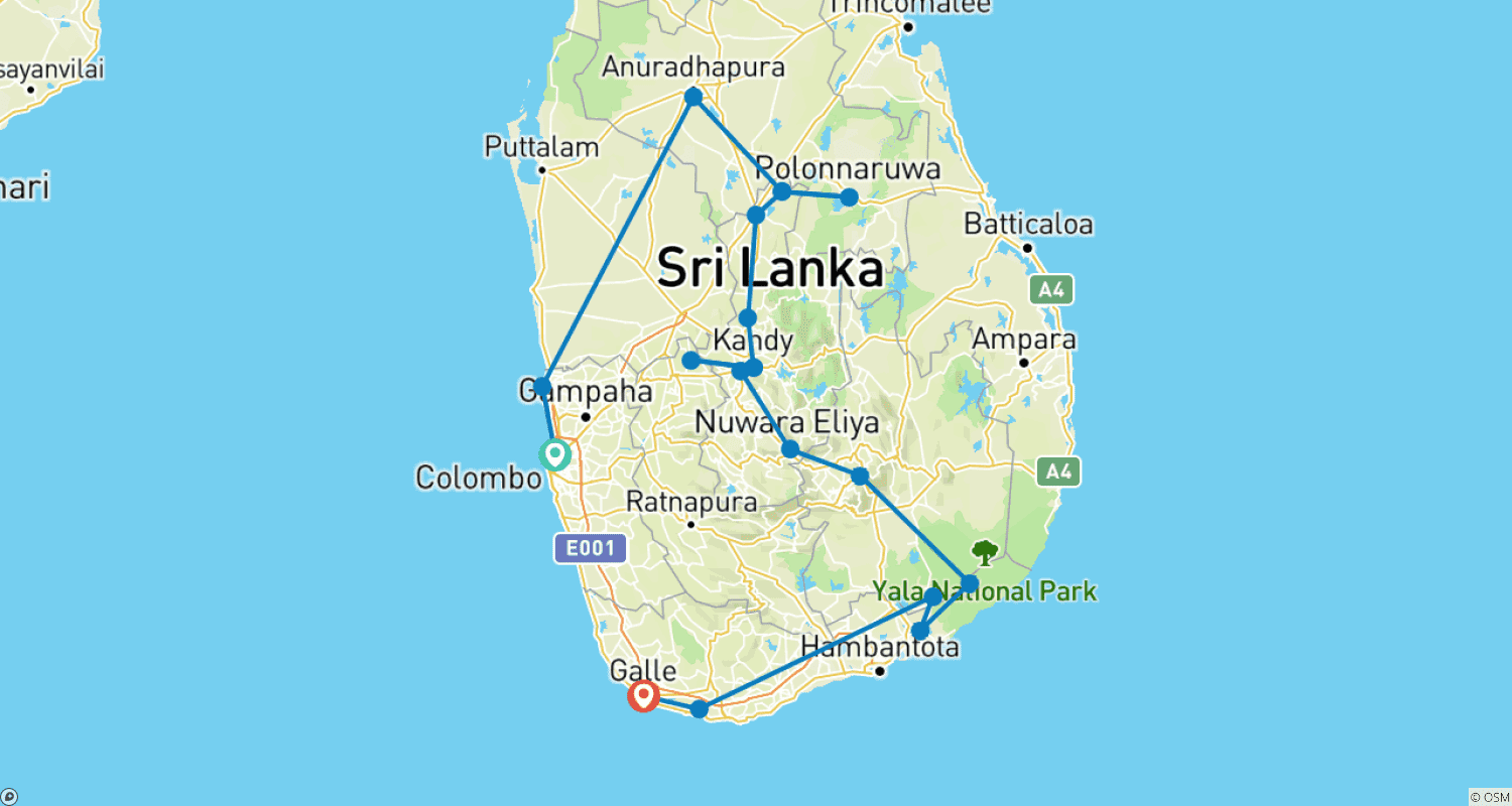 Mapa do percurso de Excursão Colonial Sri Lanka (Upgrade Gratuito: Tour Privado para dois clientes pagantes ou mais)