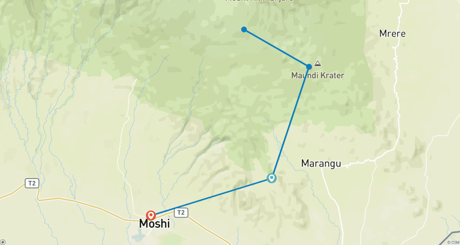 3-Day Short Mount Kilimanjaro Trekのルートマップ