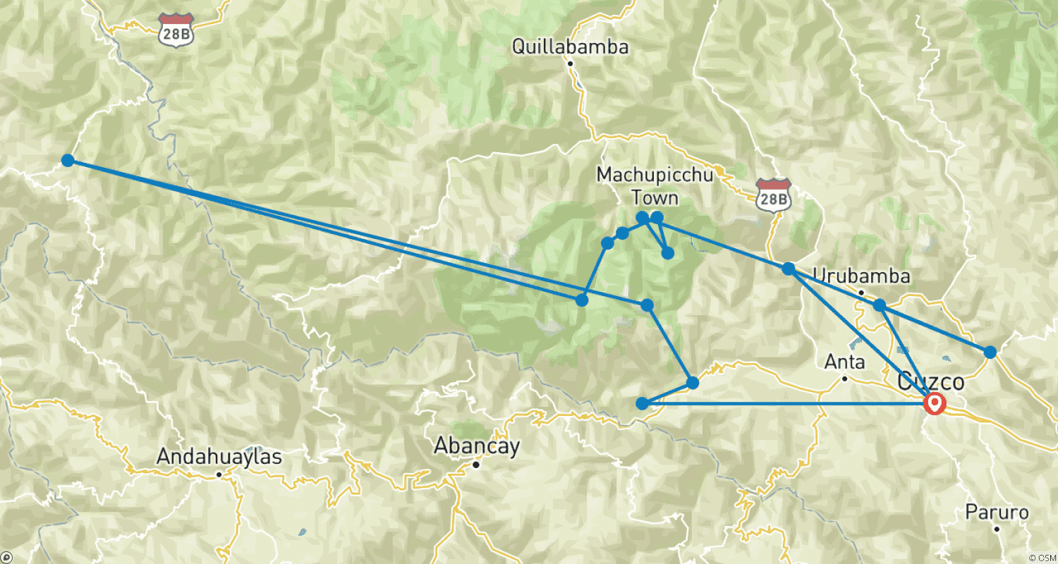 خريطة مسار Salkantay Trek إلى Machu Picchu 8 أيام/7 ليالٍ