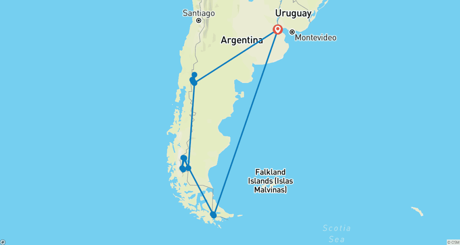 خريطة مسار Grand Patagonia Journey: Bariloche, El Calafate & Ushuaia