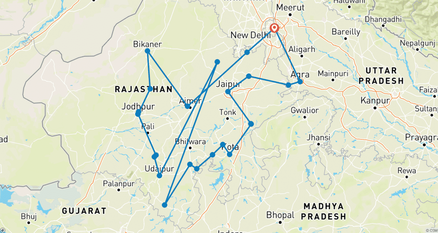 خريطة مسار Cultural North India Tour