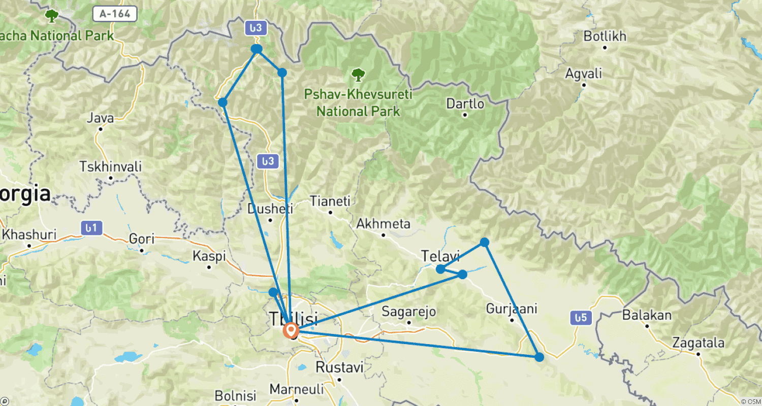 Georgia Private Tour with Driver-Guideのルートマップ
