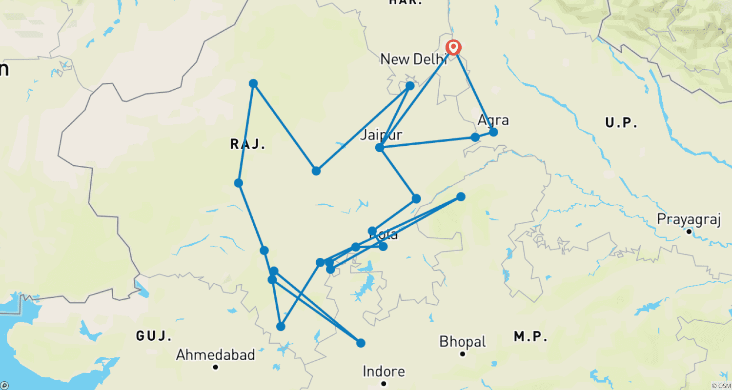 Mapa do percurso de North India Tour from Delhi