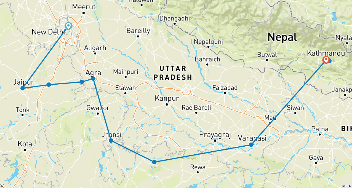 Mapa trasy: Amazing India with Nepal Tour