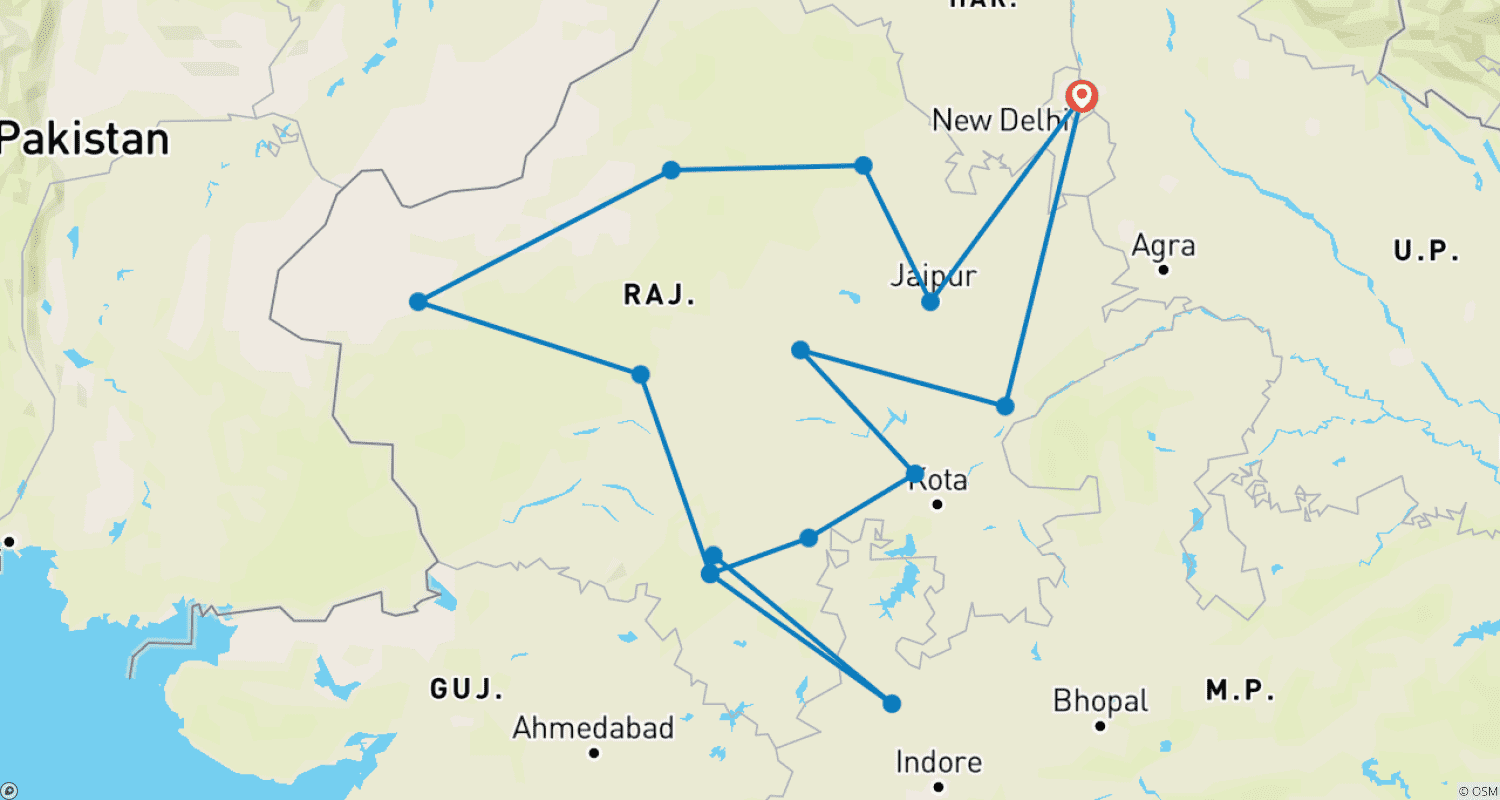 Mapa trasy: Wycieczka po Radżastanie z Nowego Delhi