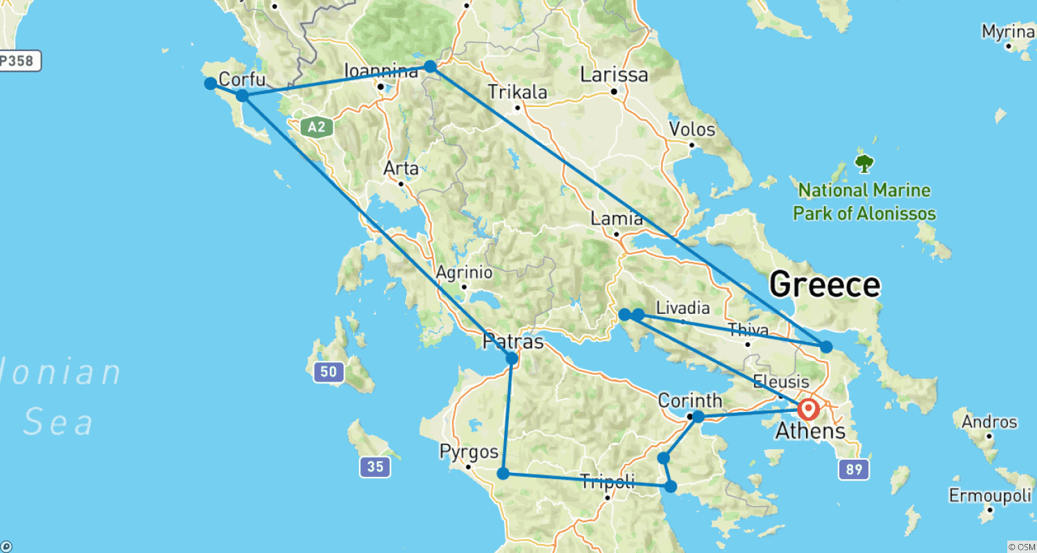 Mapa trasy: 6-dniowa Prywatna Wycieczka po Grecji, Miejsca UNESCO, Kulinaria i Wyspa Korfu