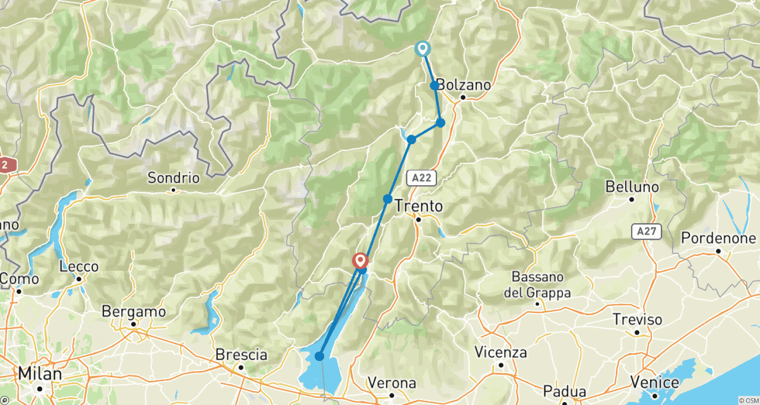 Mapa trasy: Z Merano nad Jezioro Garda