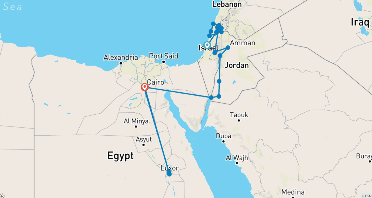 خريطة مسار 11 يومًا من العطلة الملهمة في إسرائيل والأردن ومصر