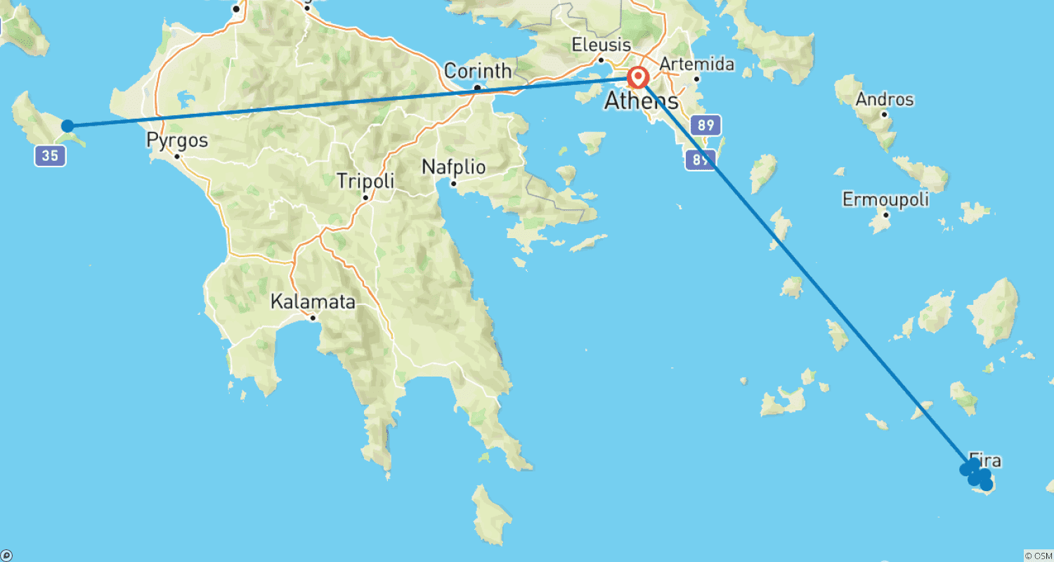 Mapa trasy: Odkrywca Zakynthos i Santorini - 8 Dni - Standardowy