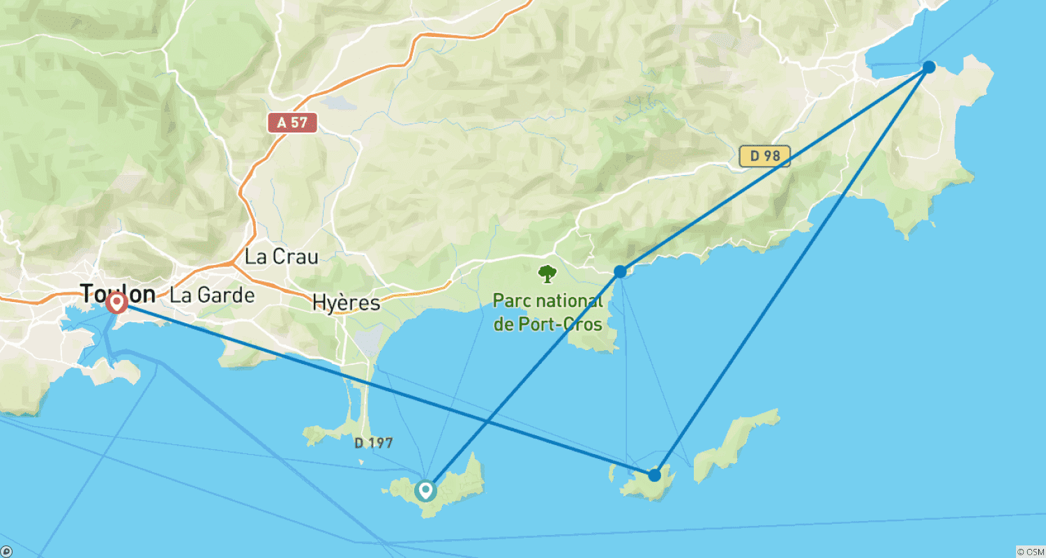 Sailing along the beautiful islands of Franceのルートマップ