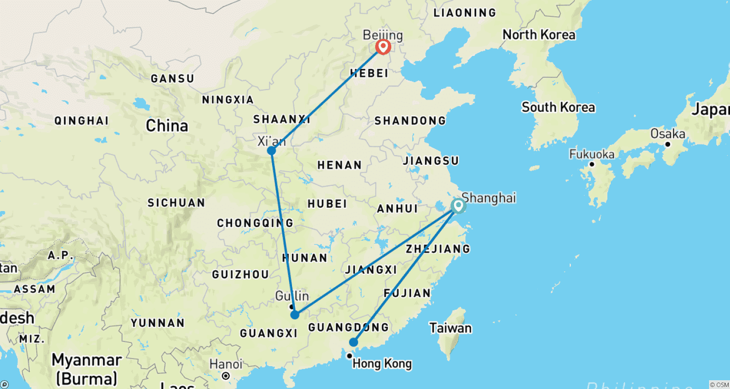 Mapa trasy: Premium Chiny