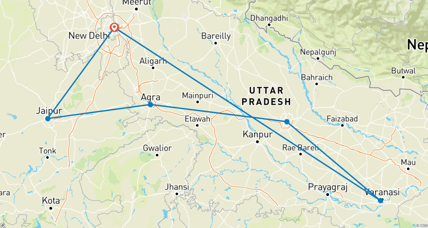 Mapa trasy: Premium India			 (7 destinations)