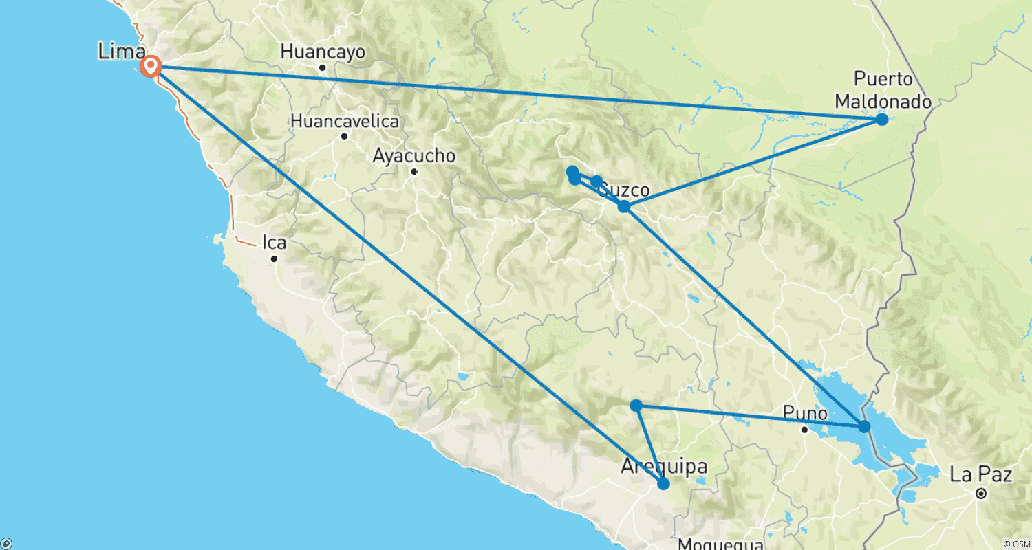 Premium Peru in Depth (21 destinations)のルートマップ
