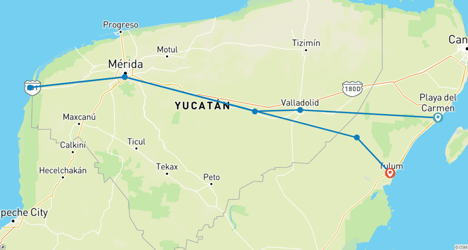 Mapa trasy: Premium Meksyk: najważniejsze atrakcje Jukatanu