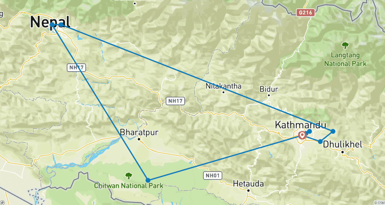 Mapa trasy: Premium Nepal (11 miejsc docelowych)