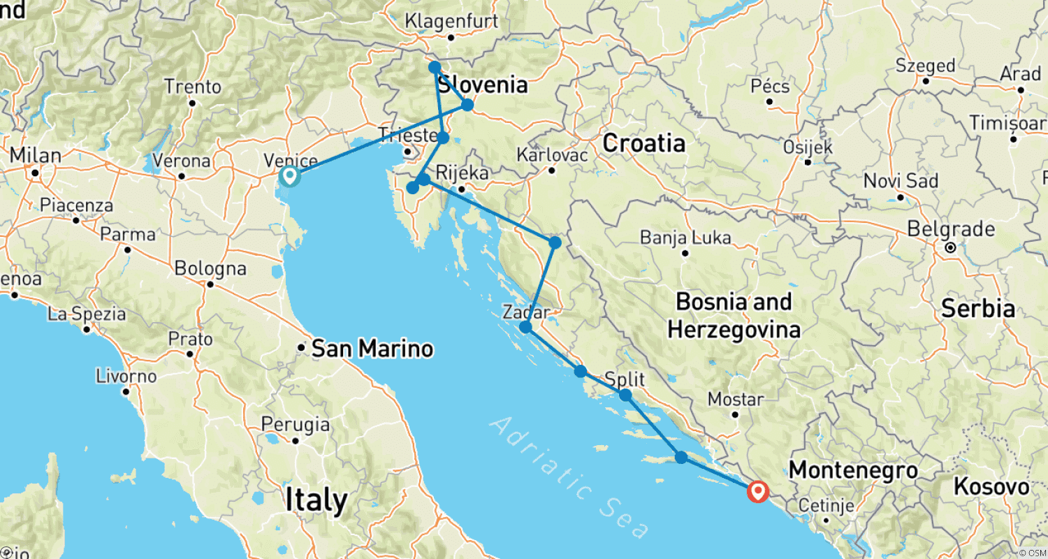خريطة مسار Premium Venice to Dubrovnik (19 destinations)