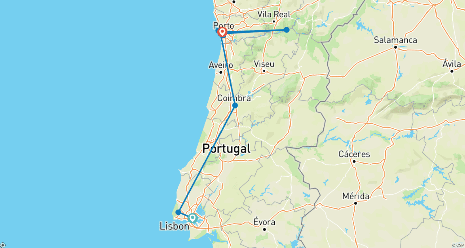 Mapa trasy: Premium Portugalia (4 destynacje)