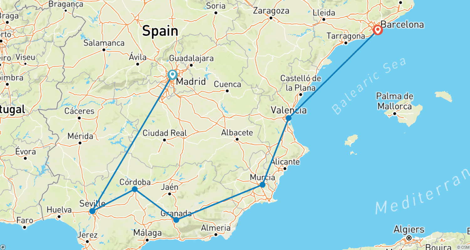 Premium Spain (12 destinations)のルートマップ