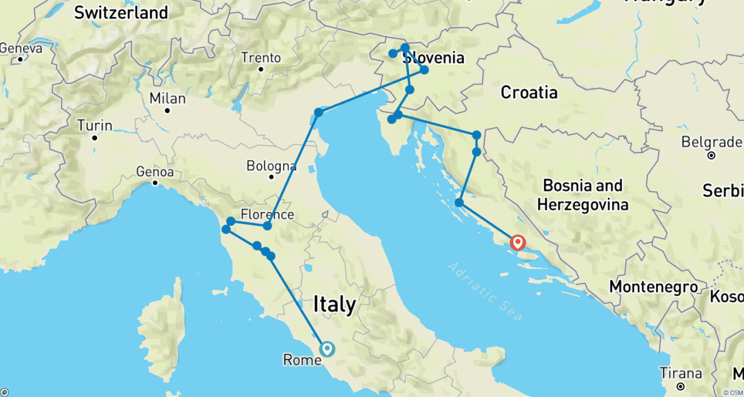 Mapa trasy: Premium Rzym do Splitu (w tym Watykan)
