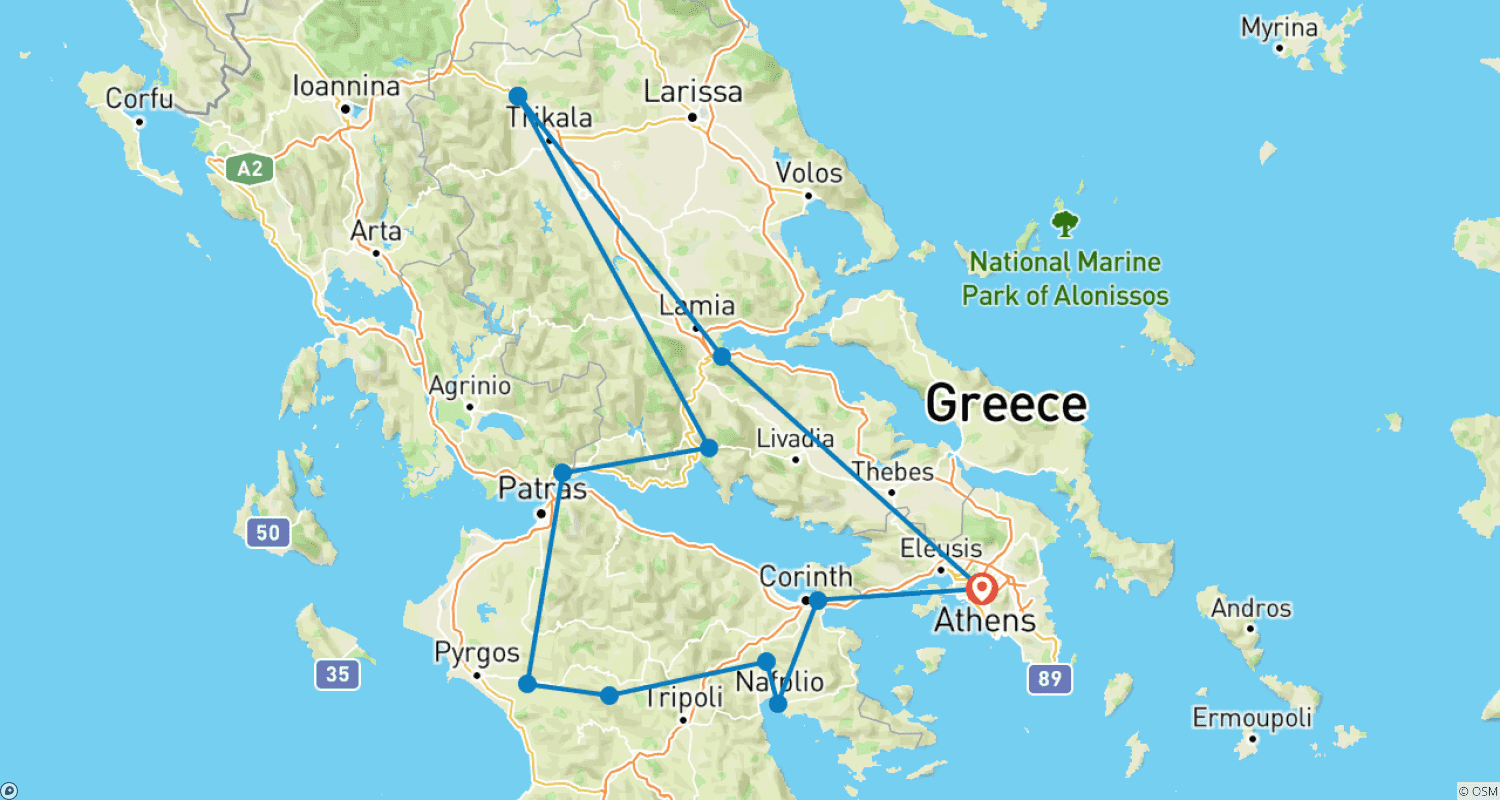 プレミアム ギリシャ (13の目的地)のルートマップ