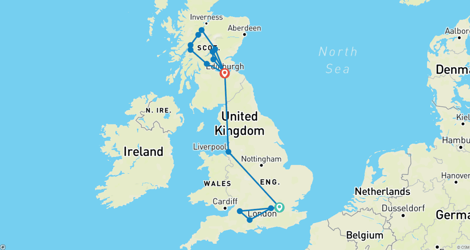 The England - Scotland Tourのルートマップ