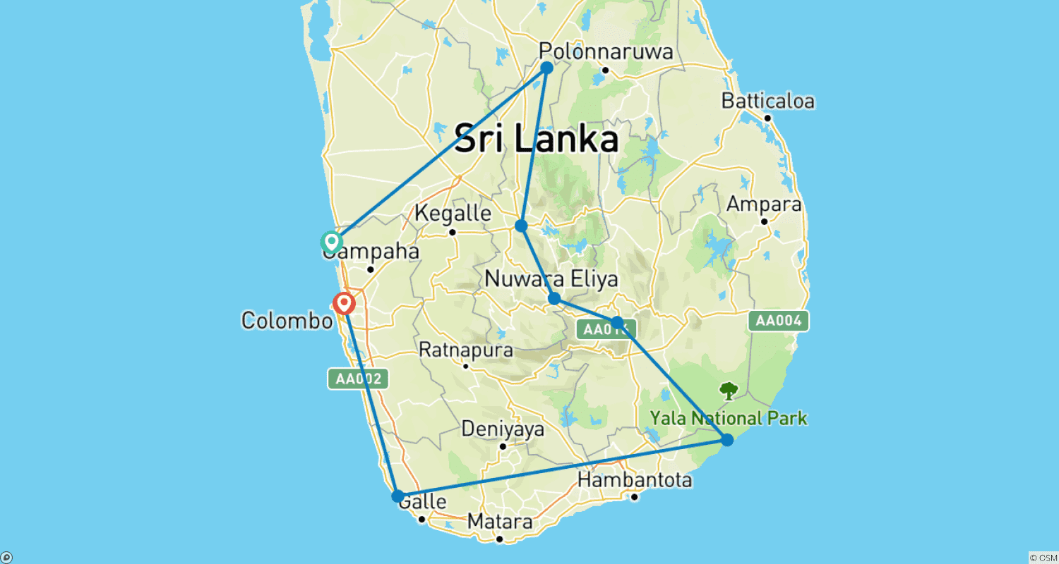 خريطة مسار Sri Lanka All-Island Tour