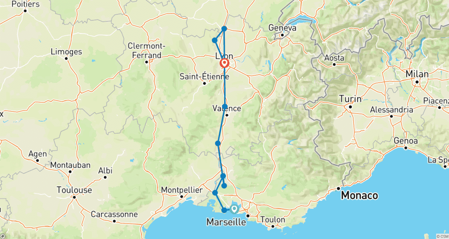 Mapa do percurso de Cruzeiro Enológico: Descubra o fabuloso mundo das vinhas e do vinho (cruzeiro de porto a porto)