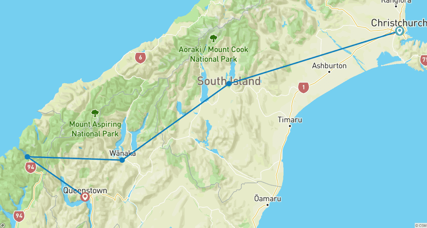 خريطة مسار NZ Adventure South