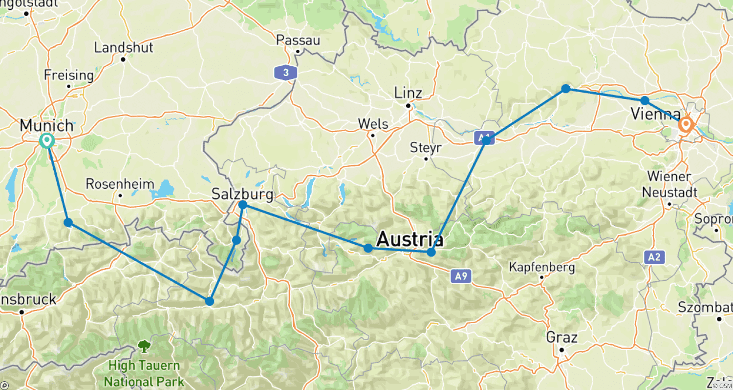 Mapa trasy: Esencja Austrii 2023