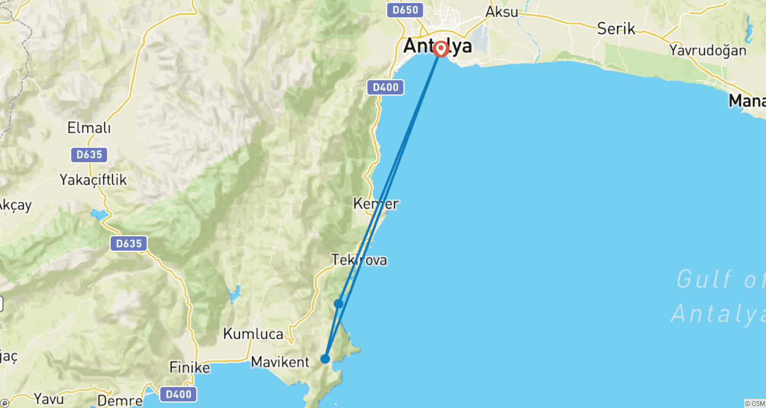 Mapa do percurso de Fascínio Caminho Lício Leste - 8 dias
