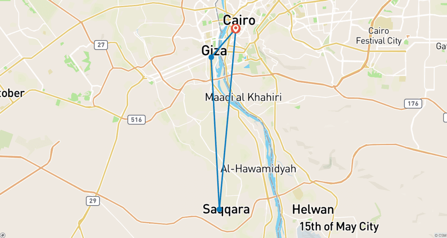 Mapa do percurso de Cairo: Excursão Guiada de Dia Inteiro às Pirâmides de Gizé, Esfinge, Saqqara e Dahshur com Almoço
