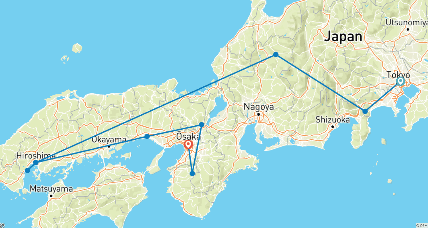 Mapa do percurso de Japão Definitivo 2025