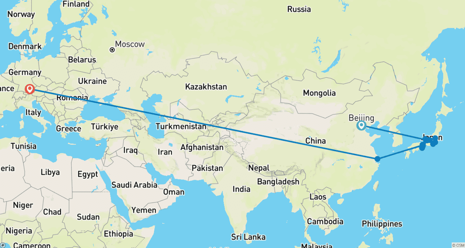 Mapa trasy: Podróż w obie strony — Chiny i Japonia