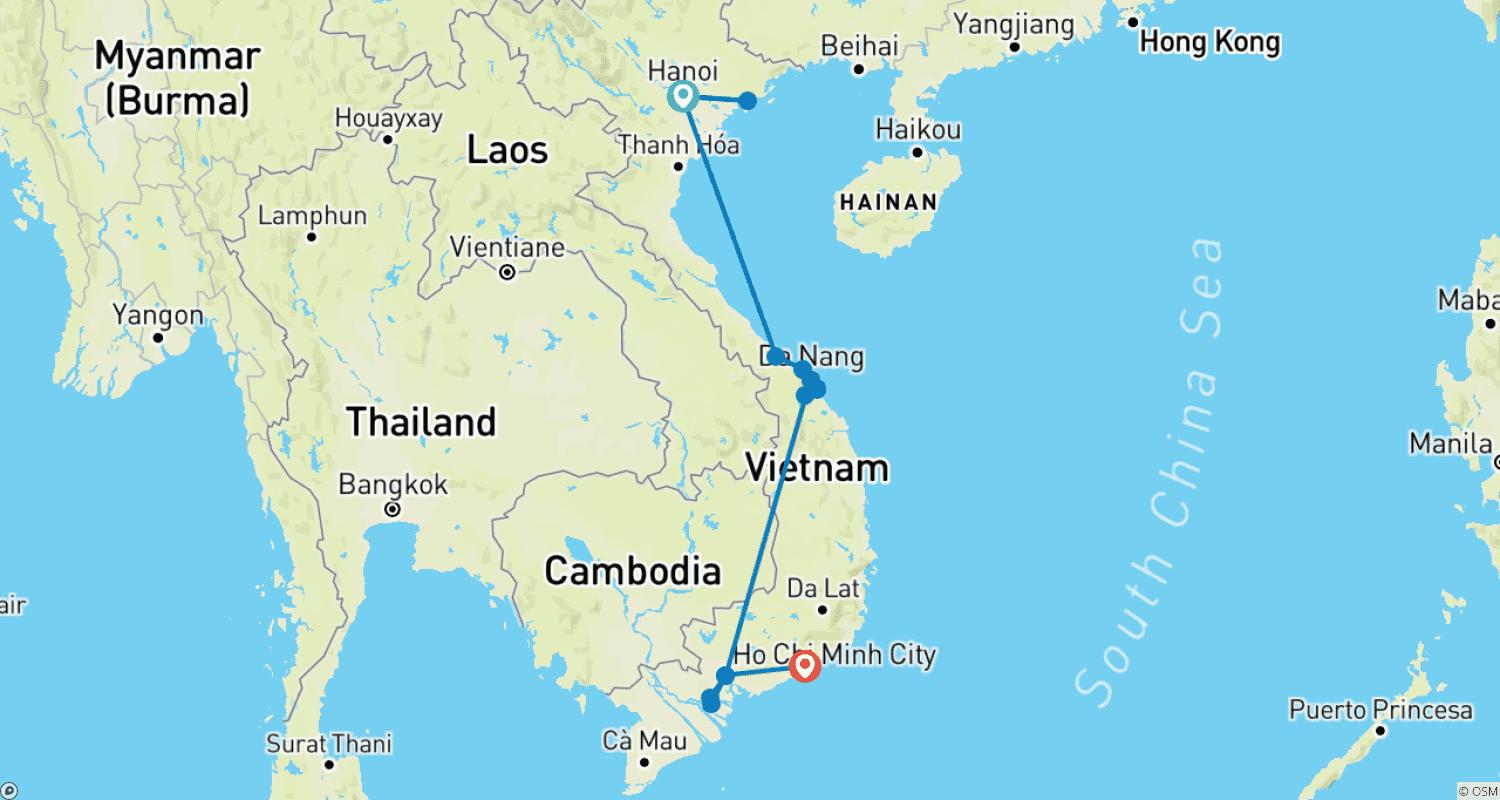خريطة مسار Colonial Vietnam Small group (incl. flight)