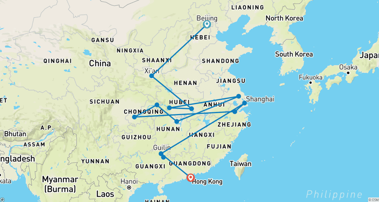 中国 - 世界の絶景のルートマップ