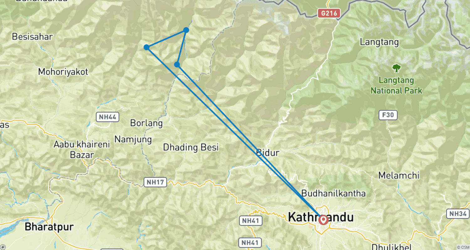 Mapa do percurso de Trekking do Circuito Cultural de Manaslu - 9 Dias