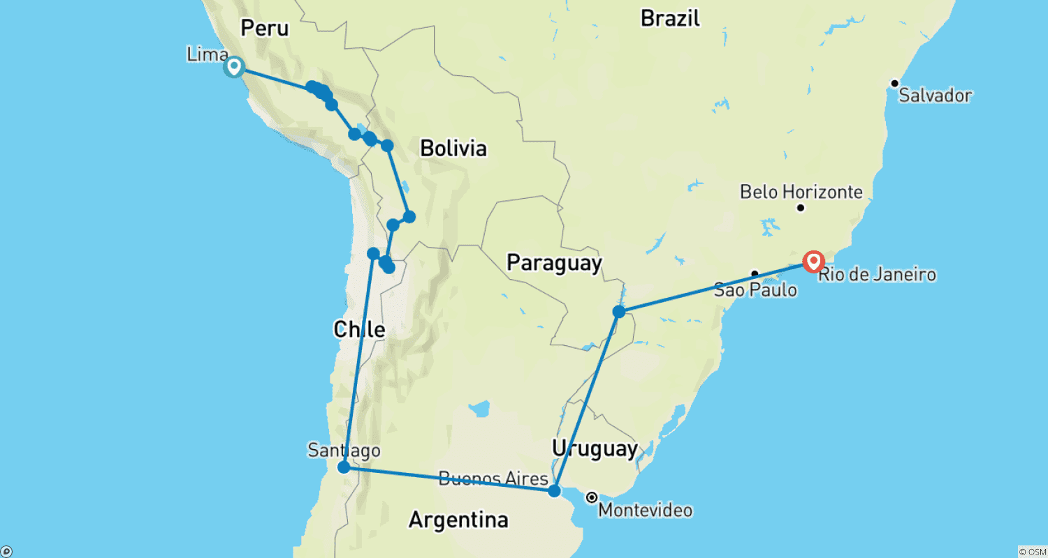 Mapa do percurso de O GRANDE CIRCUITO SUL-AMERICANO