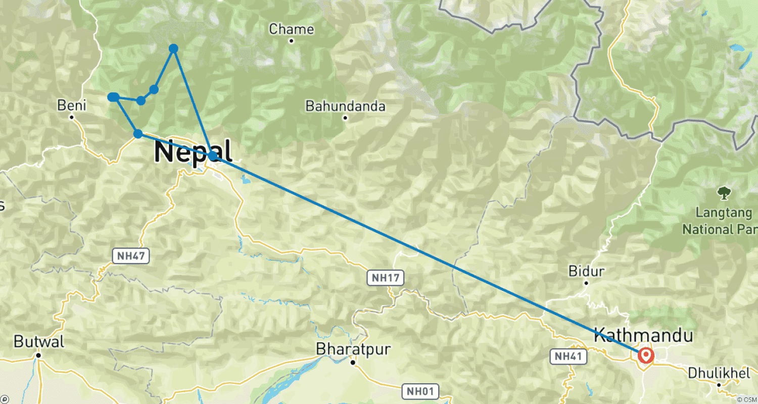 Mapa trasy: Annapurna Basecamp Heli Trek - 11 Days