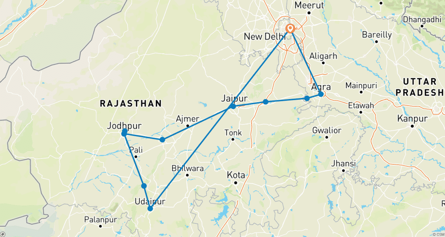 خريطة مسار Regal Rajasthan Palaces and Villages
