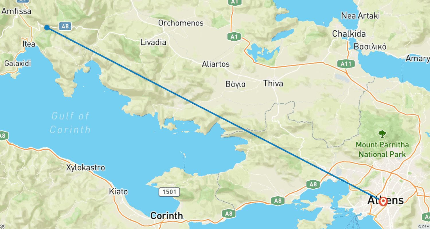 Mapa trasy: Dwudniowa wycieczka do Delf z Aten