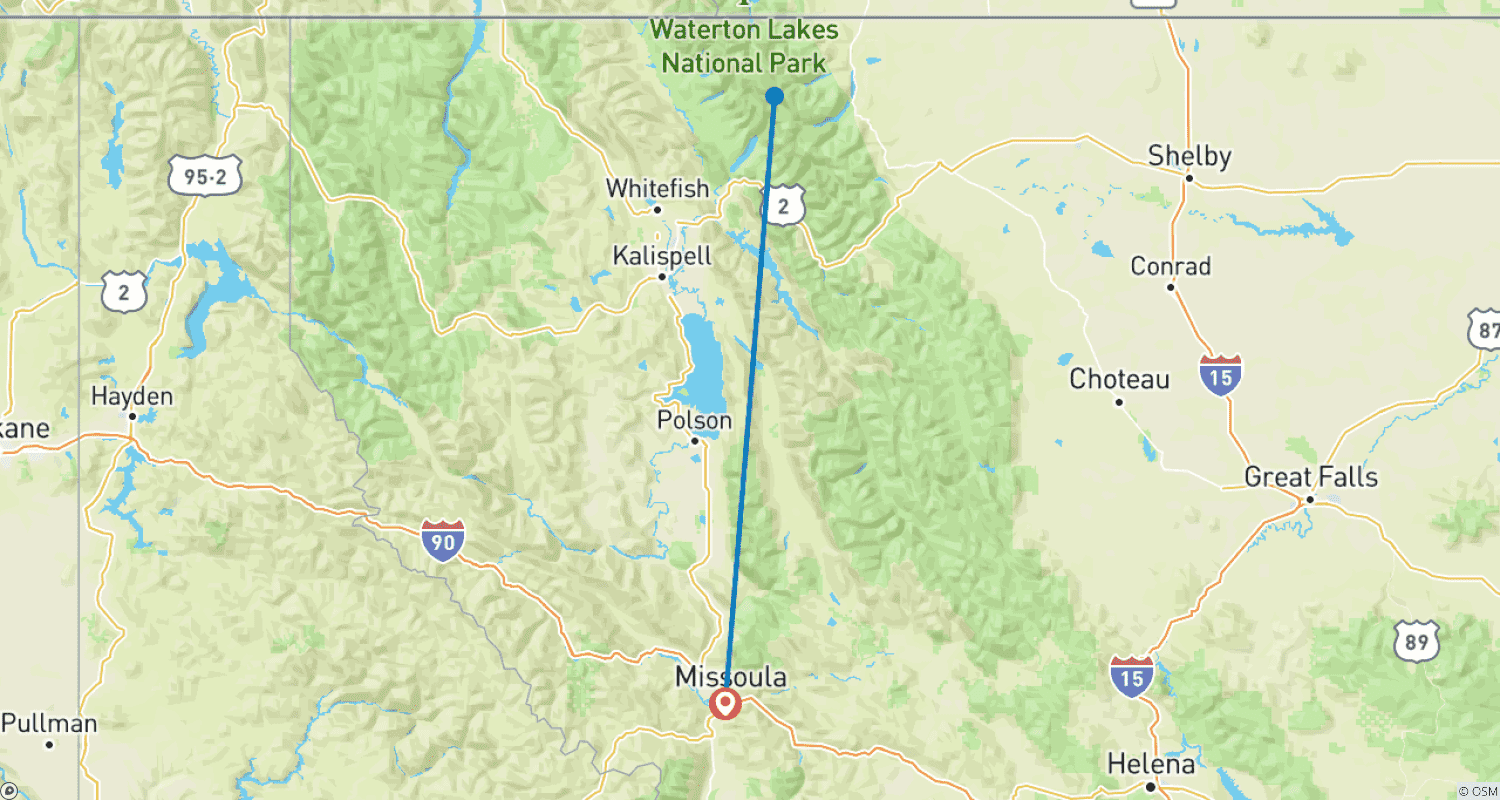 Mapa trasy: USA – Montana Park Narodowy Glacier Sun Road Trekking z lamami