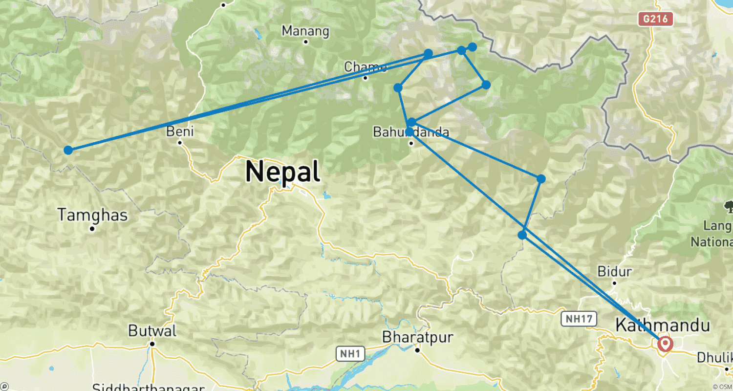 Mapa trasy: Trekking wokół Manaslu