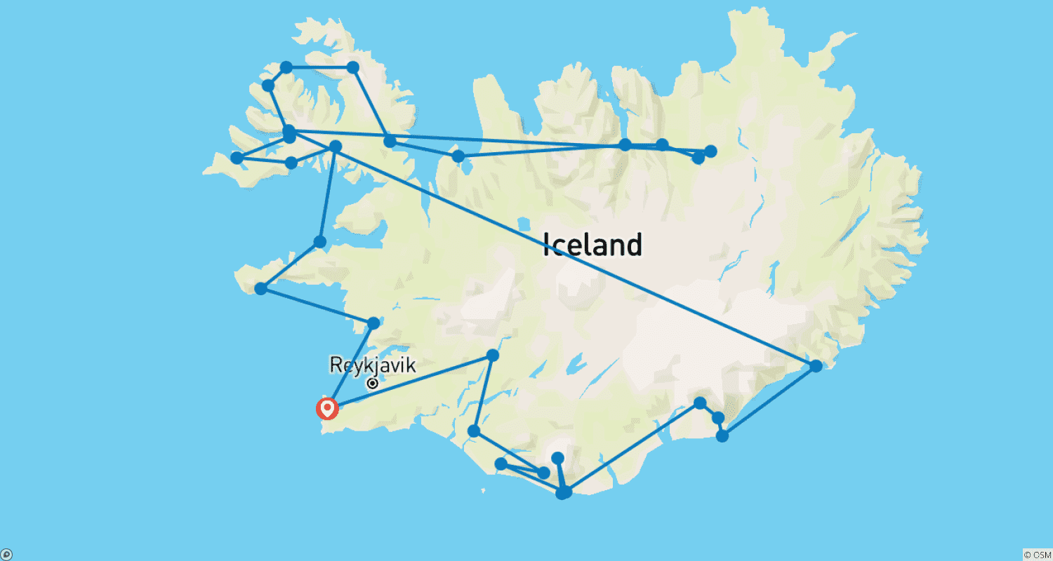 Mapa trasy: 17 Dni Samochodem | Kompletna Wycieczka po Islandii