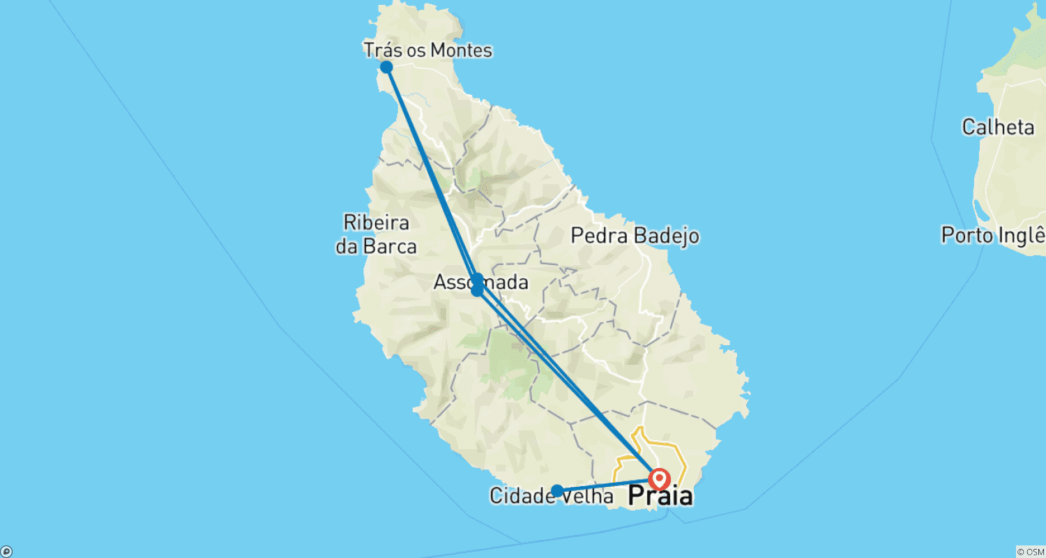 Mapa do percurso de Cabo Verde: Maravilhas da Ilha de Santiago - 7 Dias 6 Noites