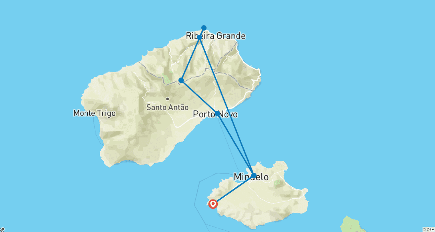 Mapa trasy: Esencja São Vicente i Santo Antão, 4 dni 3 noce