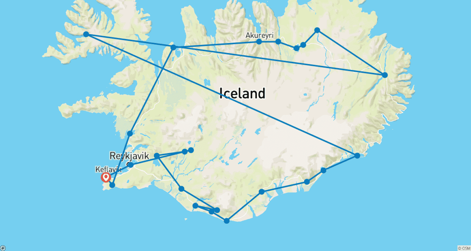 خريطة مسار 9 Days Private tour - Ring Road & Golden Circle Complete Iceland (Winter)