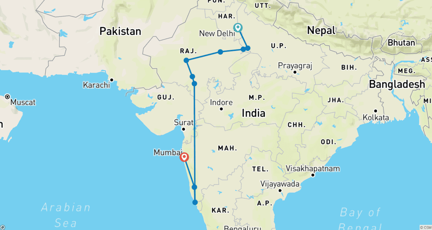 Northern India with Goaのルートマップ
