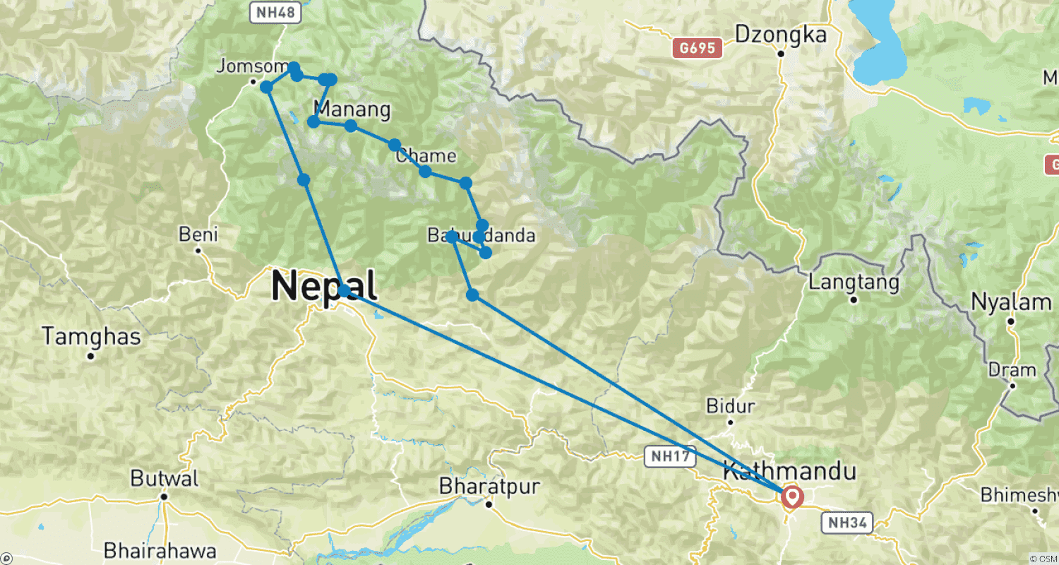 Mapa trasy: Trekking po Szlaku Annapurny