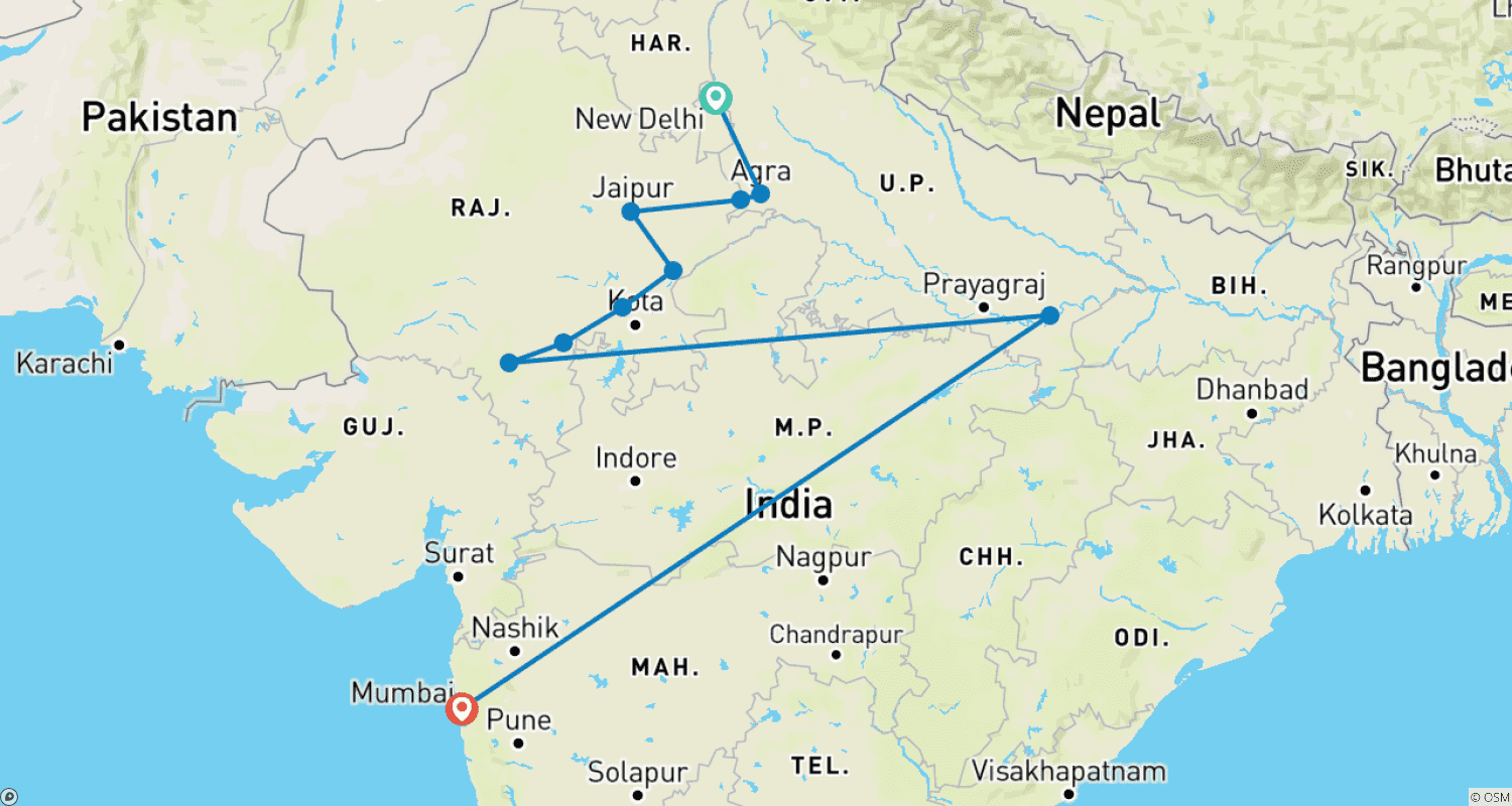 Mapa trasy: Wycieczka do Tadź Mahal z Waranasi
