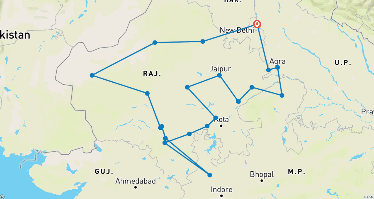 خريطة مسار Northern India Tour with Wildlife